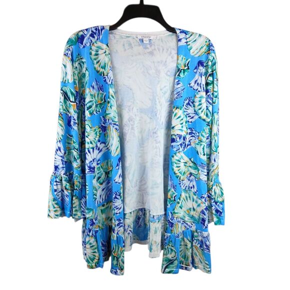 Chicos Size XL(3) Open Front Cardigan Shells Beach Ruffeled  3/4 Sleeve Vacation - Picture 5 of 9